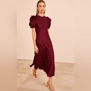Ulla Johnson Elvia Ruffle Sleeve Midi Dress Color-Claret.  -size 4    NWT
